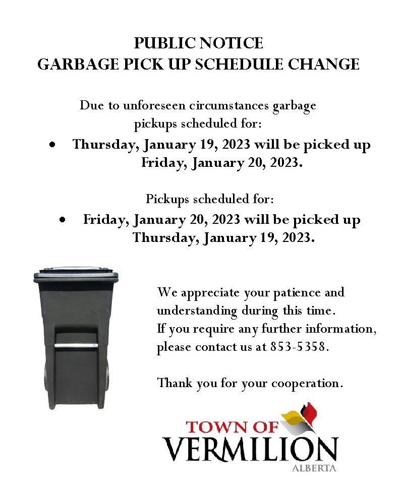 Garbage Pick up Schedule Change