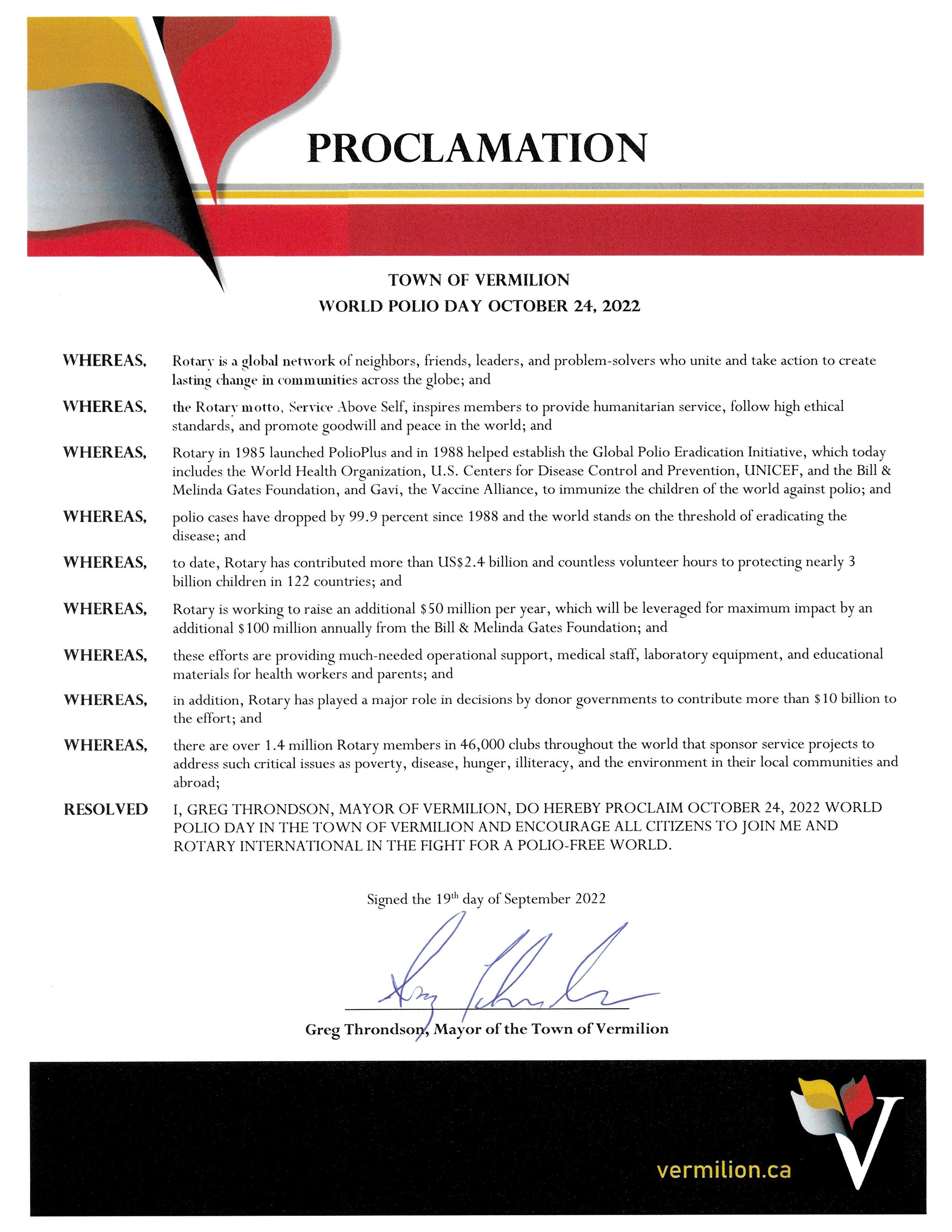 2022 World Polio Day Proclamation