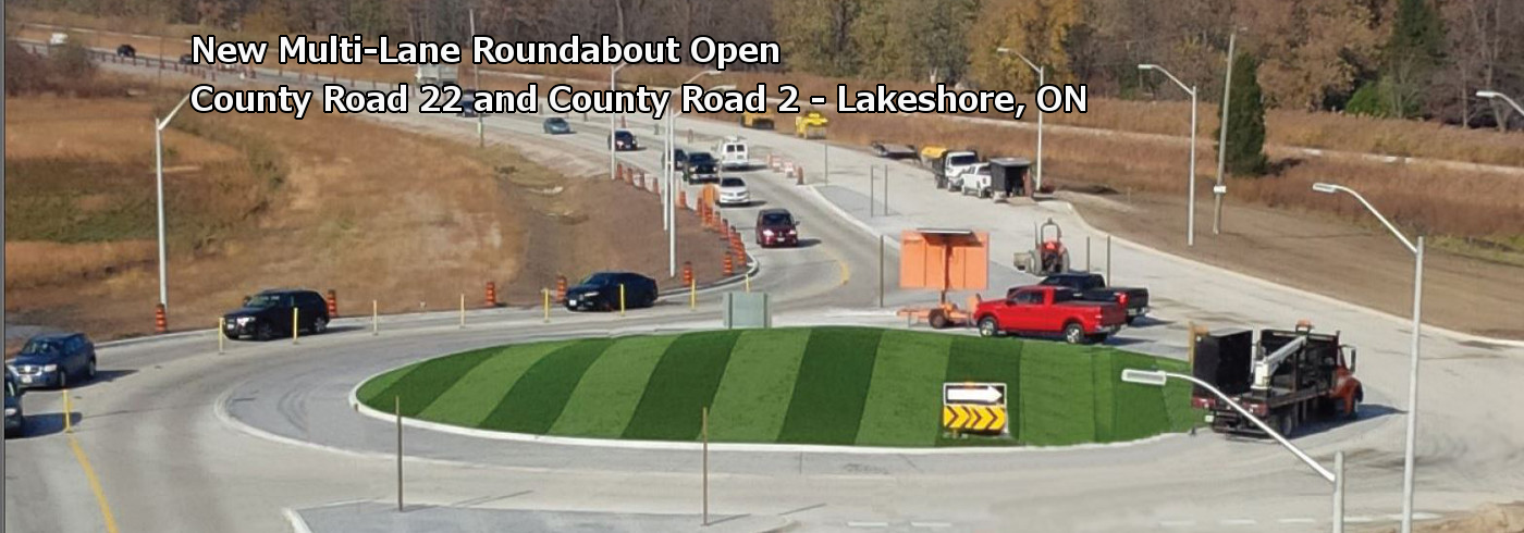 An aerial view of the roundabout at the intersection of County Road 42 and County Road 43